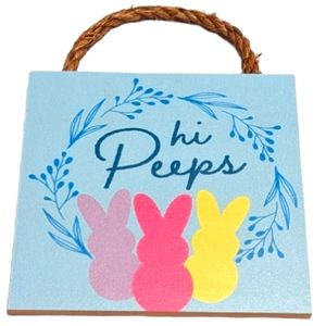 Wincraft Hi Peeps Small Wooden Sign with Jute Rope Hanger for Easter or …